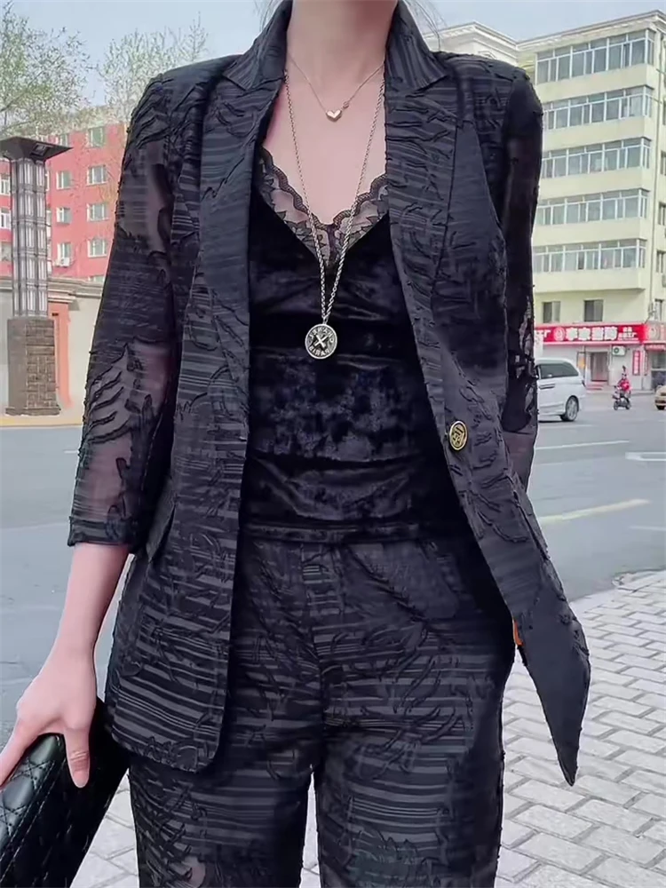 Fashion high-end set for women's summer new one button suit jacket versatile casual pants trendy commute two-piece set
Fashion high-end set for women's summer new one button suit jacket versatile casual pants trendy commute two-piece set