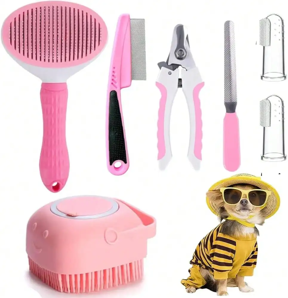 7-Piece Pet Grooming Kit With Self-Cleaning Slicker Brush
7-Piece Pet Grooming Kit With Self-Cleaning Slicker Brush