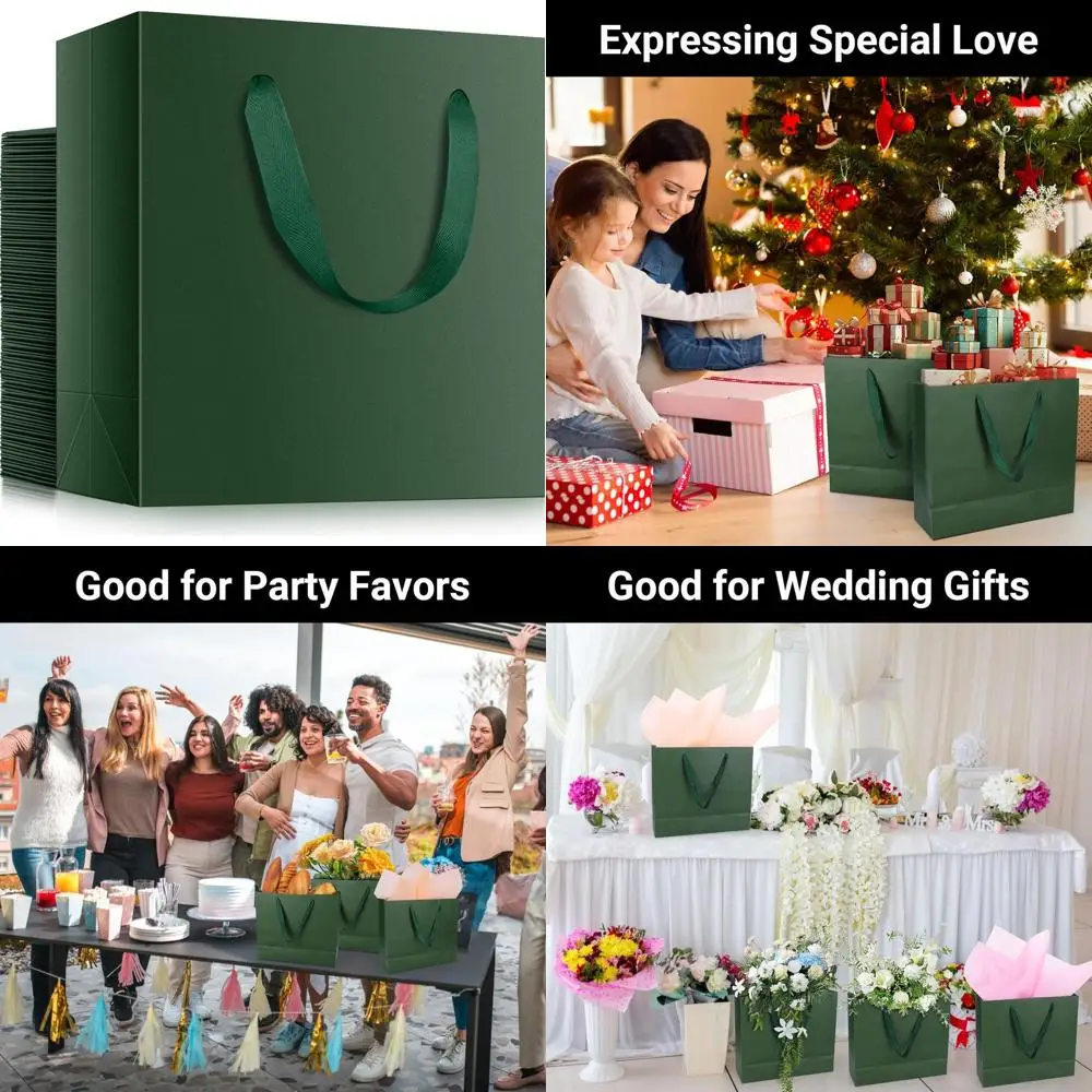 50 Pack 12.5x4.5x11 Green Kraft Paper Gift Bags with Handles for Retail, Craft, Party Favors, and Weddings
50 Pack 12.5x4.5x11 Green Kraft Paper Gift Bags with Handles for Retail, Craft, Party Favors, and Weddings