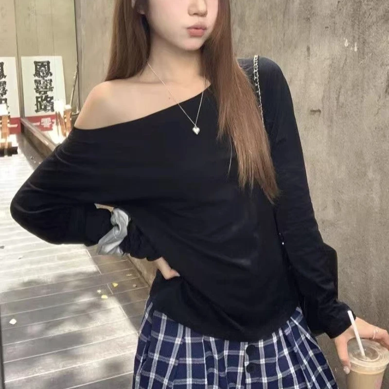 Oversize Off shoulder Long sleeve T shirt Women Solid color Casual Tops Lady Spring Autumn Basic Tees Korean style Youth Blouses
Oversize Off shoulder Long sleeve T shirt Women Solid color Casual Tops Lady Spring Autumn Basic Tees Korean style Youth Blouses