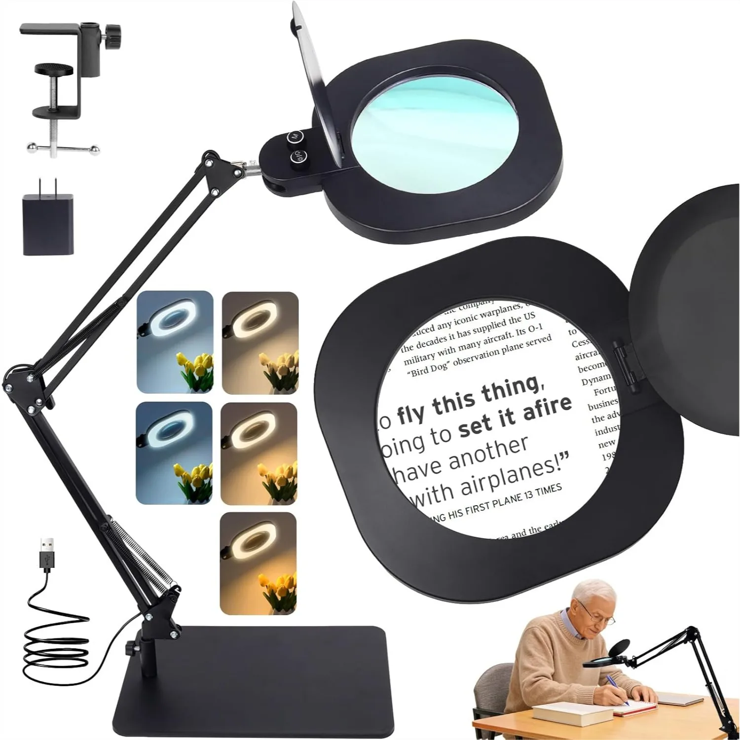10X Magnifying Glass with Light and Stand, 27 Inch Extra Long Arm Magnifying Lamp, Stepless Dimmable & Color Temperature LED
10X Magnifying Glass with Light and Stand, 27 Inch Extra Long Arm Magnifying Lamp, Stepless Dimmable & Color Temperature LED