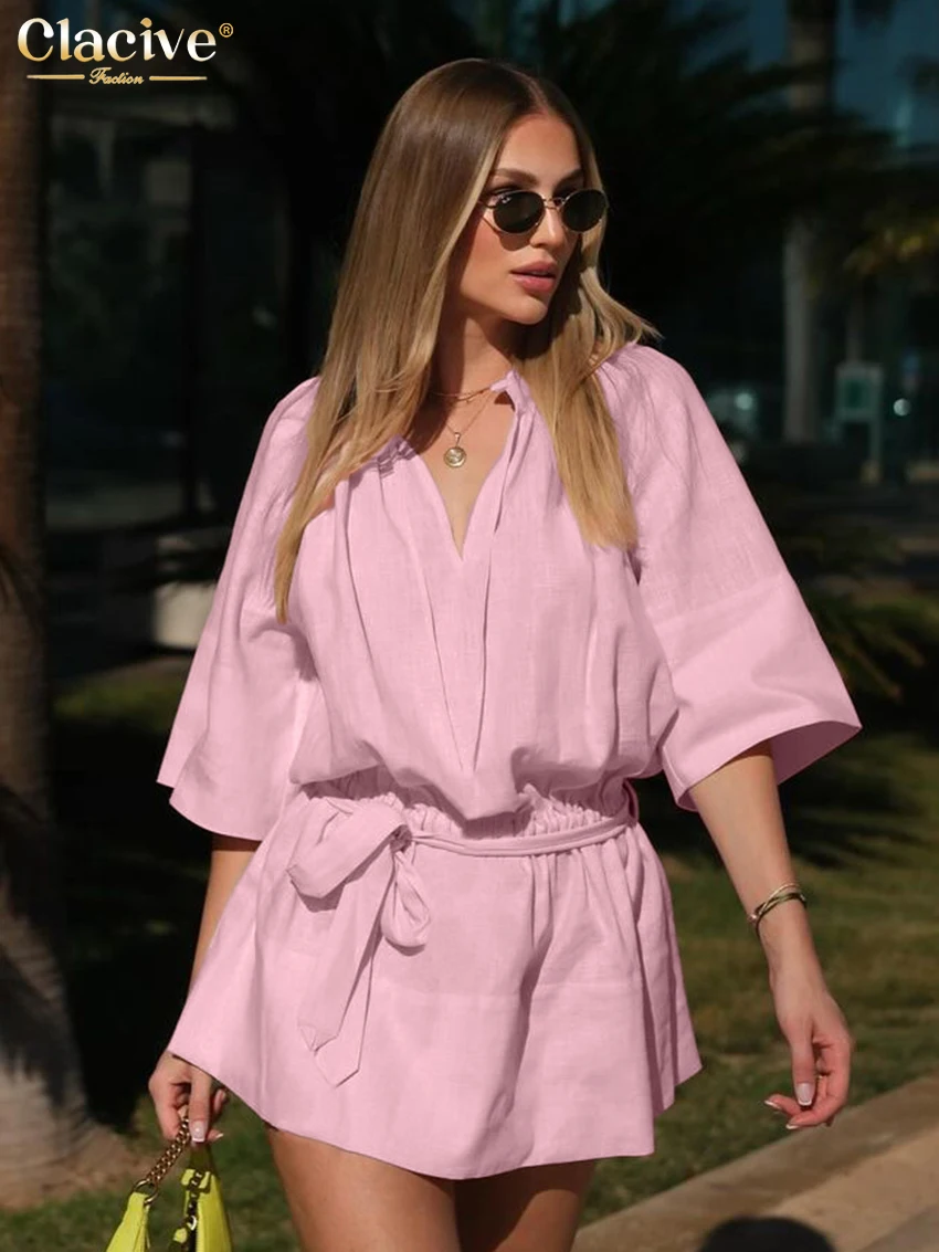 Clacive Casual Loose Pink Linen Women Dress 2025 Fashion V-Neck Three-Quarters Sleeve Mini Dresses Elegant Lace-Up Female Dress
Clacive Casual Loose Pink Linen Women Dress 2025 Fashion V-Neck Three-Quarters Sleeve Mini Dresses Elegant Lace-Up Female Dress