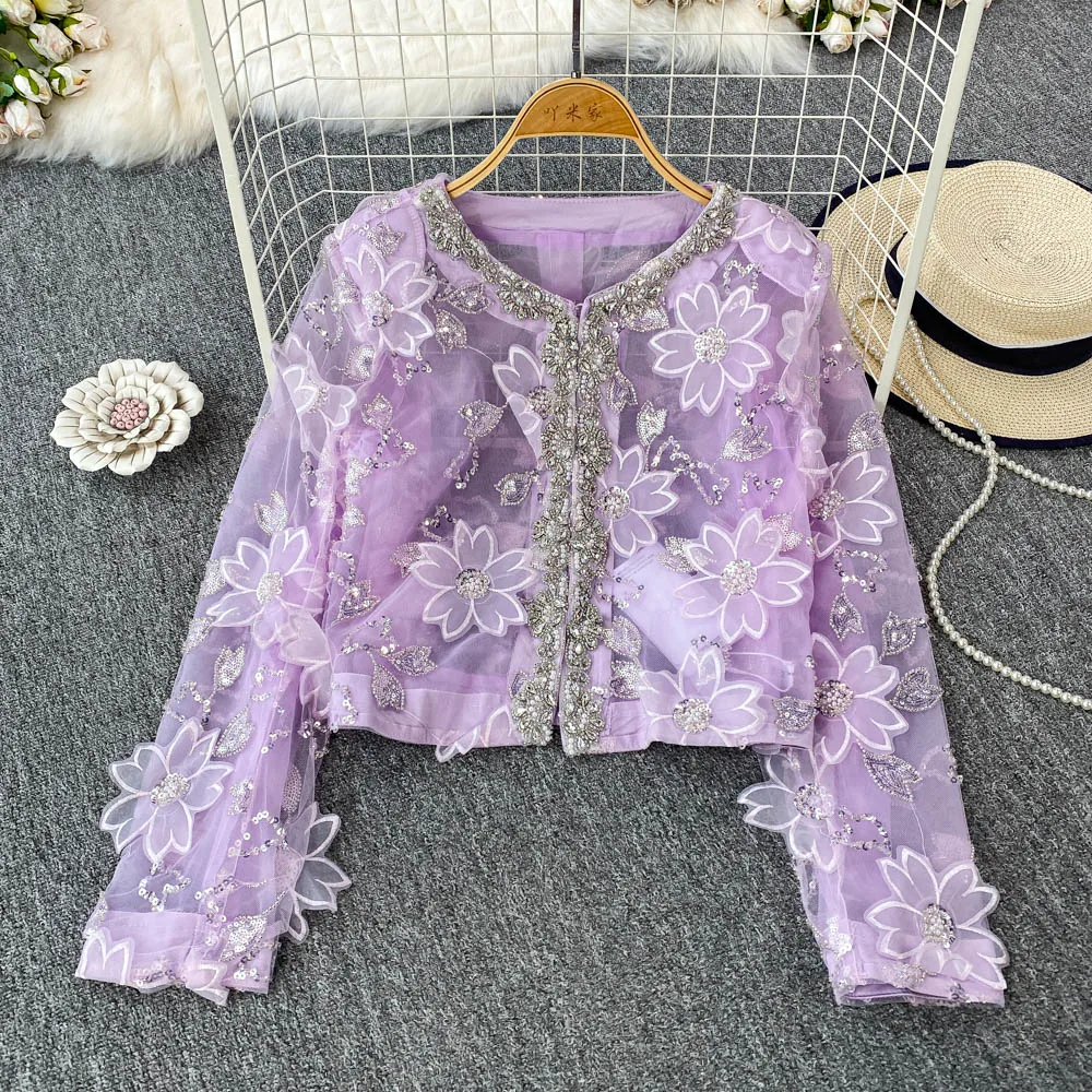 Fairy Women 3D Flowers Diamonds Beaded Mesh Spliced Jacket Floral Embroidery Gauze Patchwork Sequined Coat Crystal Cardigan Tops
Fairy Women 3D Flowers Diamonds Beaded Mesh Spliced Jacket Floral Embroidery Gauze Patchwork Sequined Coat Crystal Cardigan Tops