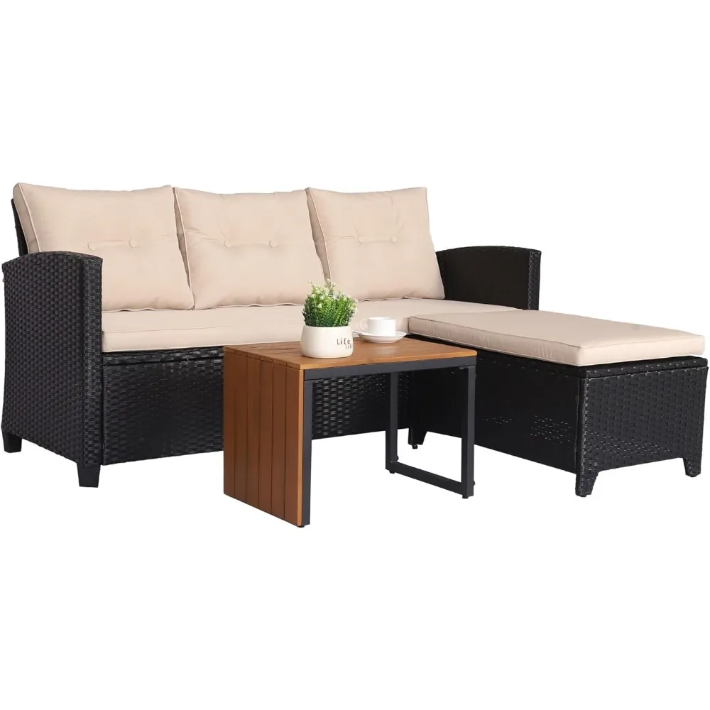 Outdoor Wicker Patio Furniture Sets, Patio Conversation Set - 3 Piece Patio Sectional Sofa Set, Coffee Table, Black/Beige
Outdoor Wicker Patio Furniture Sets, Patio Conversation Set - 3 Piece Patio Sectional Sofa Set, Coffee Table, Black/Beige