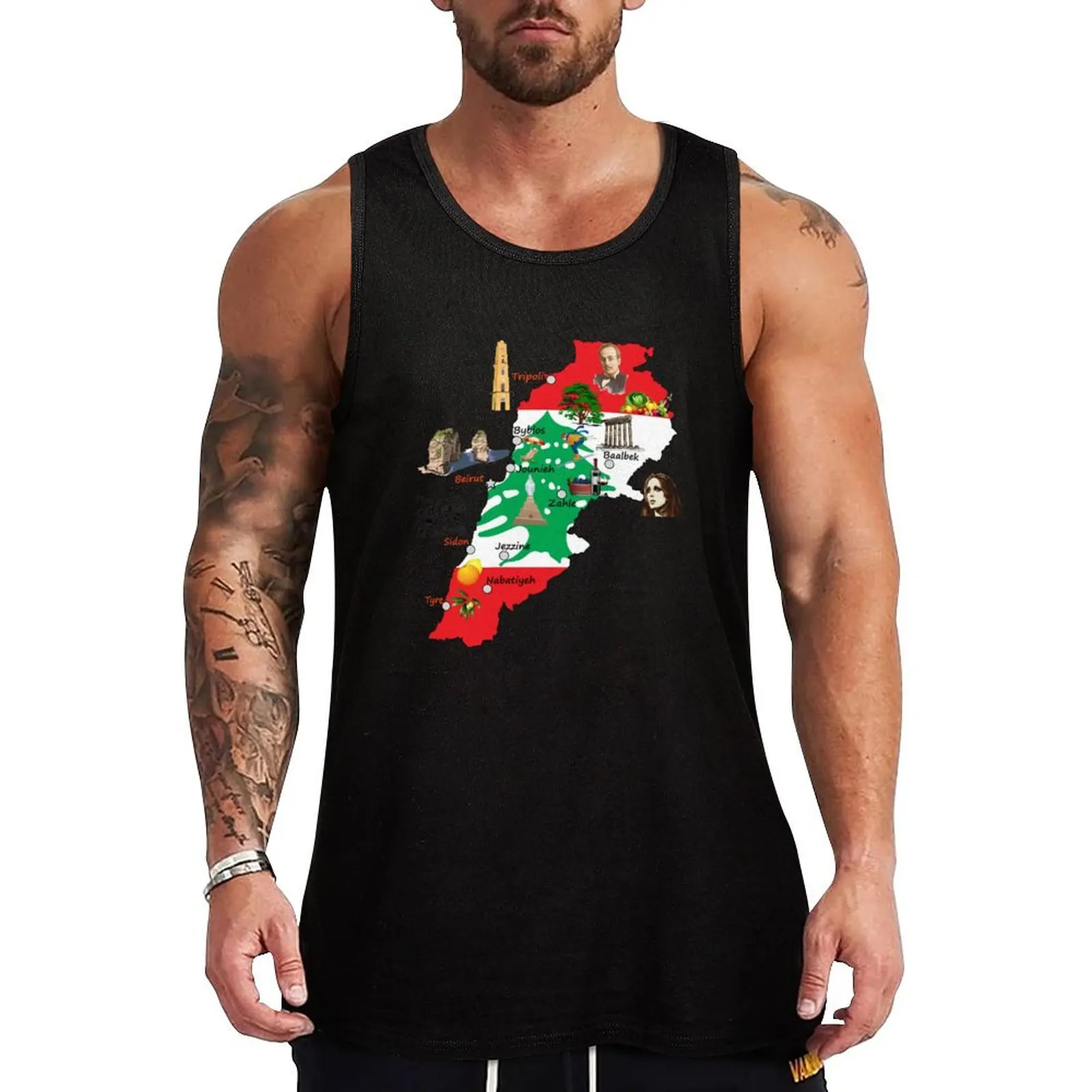 Flag map of Lebanon, major cities names Lebanese national symbols and landmarks Tank Top mens clothing gym clothing men
Flag map of Lebanon, major cities names Lebanese national symbols and landmarks Tank Top mens clothing gym clothing men