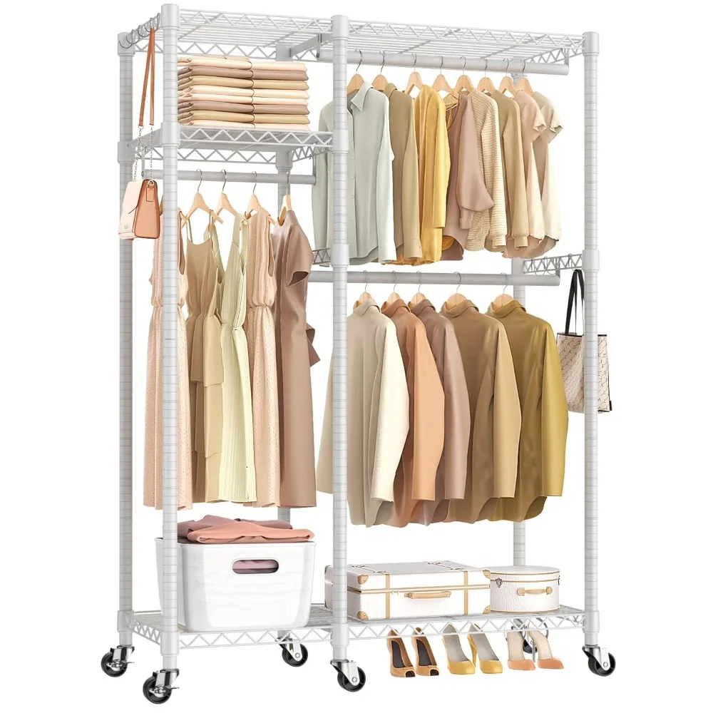 Clothing Racks with Wheels for Hanging Clothes with Shelves, Closet Organizers and Storage Metal Heavy Duty
Clothing Racks with Wheels for Hanging Clothes with Shelves, Closet Organizers and Storage Metal Heavy Duty