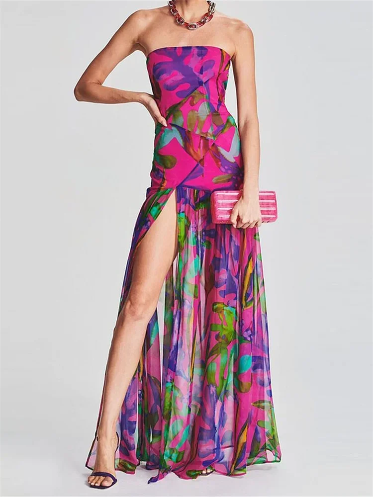 Women’s Tube Top Dress Bohemian Printed Strapless Mesh High Slit Long Dress Summer Evening Party Beach Sexy Club Dresses Summer
Women’s Tube Top Dress Bohemian Printed Strapless Mesh High Slit Long Dress Summer Evening Party Beach Sexy Club Dresses Summer