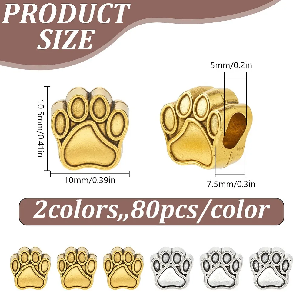 160Pcs 2 Colors Style Alloy European Beads Large Hole Beads Bear Paw Print Silver Golden 10.5x10x7.5mm
160Pcs 2 Colors Style Alloy European Beads Large Hole Beads Bear Paw Print Silver Golden 10.5x10x7.5mm