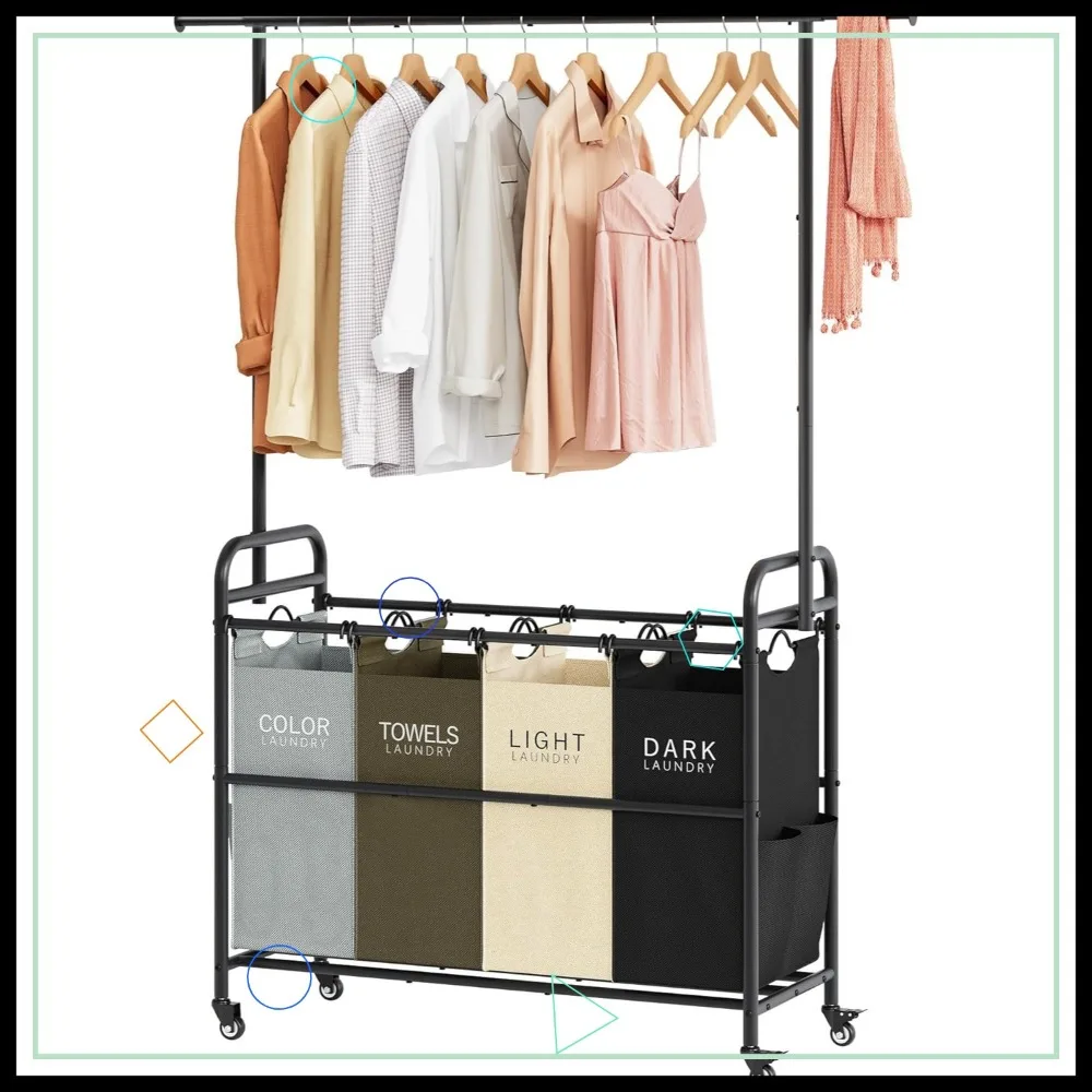 Laundry Sorter Cart with Hanging Rack, 4 Removable Baskets, Heavy-Duty Wheels in 4 Colors
Laundry Sorter Cart with Hanging Rack, 4 Removable Baskets, Heavy-Duty Wheels in 4 Colors