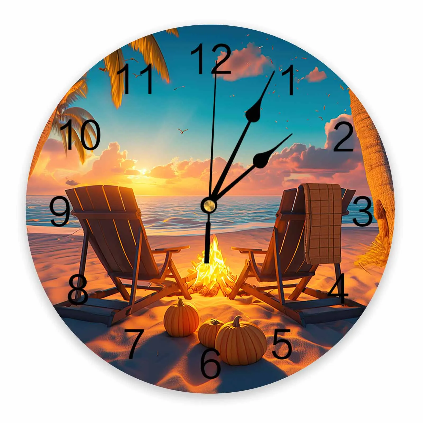 Autumn Beach Bonfire Chair Pumpkin Sunset Printed Wall Clock Modern Silent Clock Living Room Home Decor Wall Hanging Watch
Autumn Beach Bonfire Chair Pumpkin Sunset Printed Wall Clock Modern Silent Clock Living Room Home Decor Wall Hanging Watch