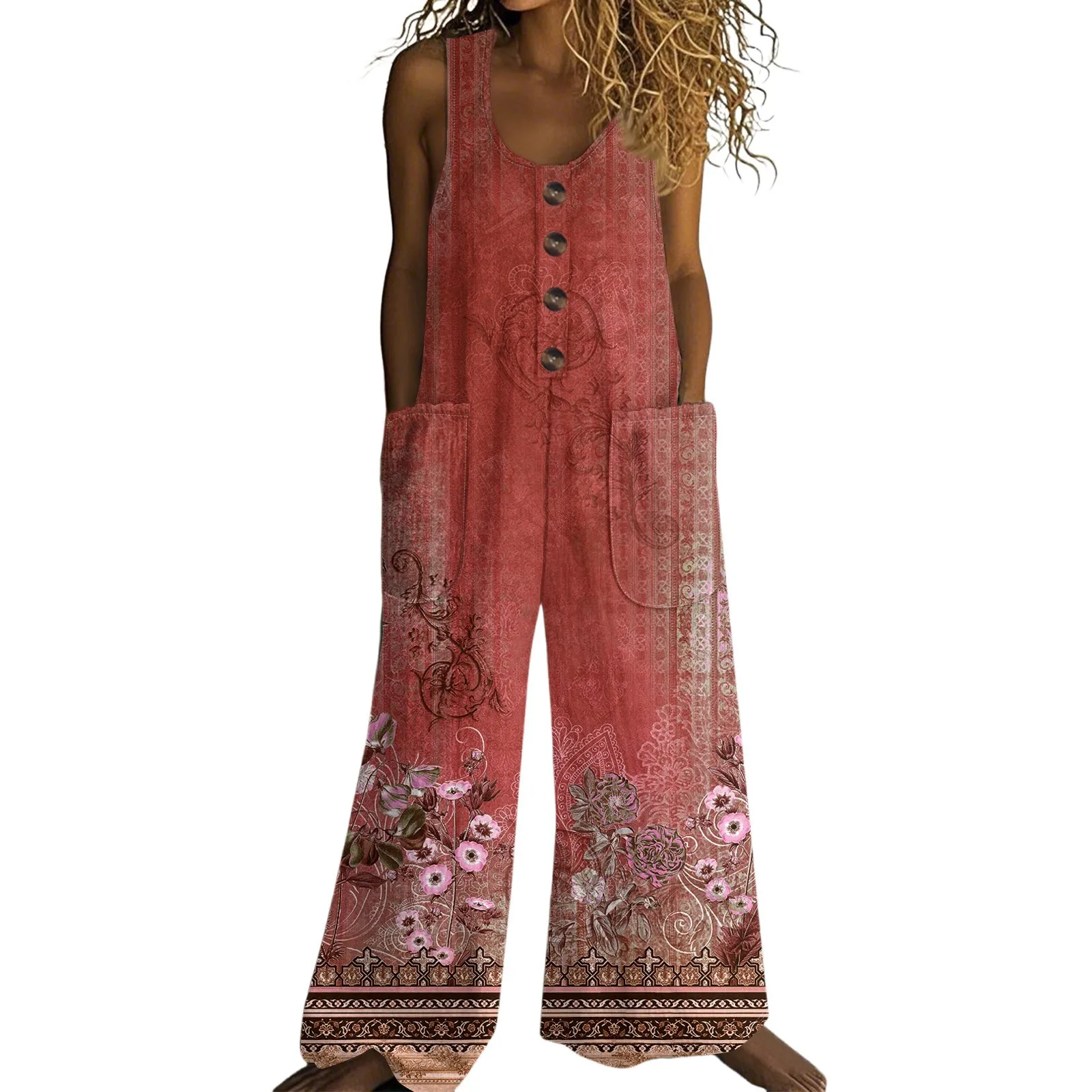 Women's Fashionable Casual Button-down Sleeveless Jumpsuit Retro Floral Printed Cotton Pocket Jumpsuit Jumpsuit for Women Casual
Women's Fashionable Casual Button-down Sleeveless Jumpsuit Retro Floral Printed Cotton Pocket Jumpsuit Jumpsuit for Women Casual