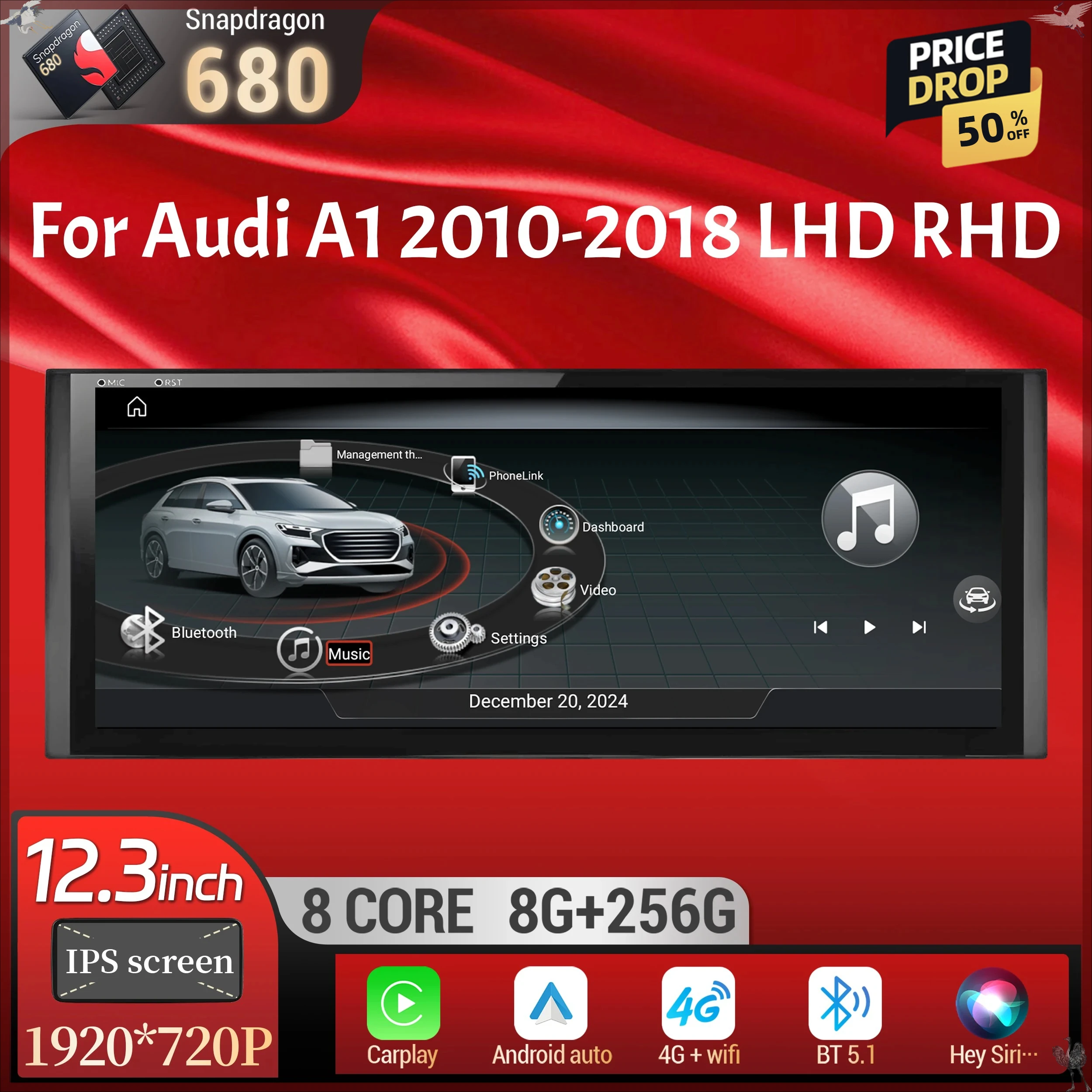 12.3 inch Android 13 For Audi A1 2010-2018 Car Radio Wireless Bluetooth Carplay Head Unit Qualcomm Snapdragon 680 Touch Screen
12.3 inch Android 13 For Audi A1 2010-2018 Car Radio Wireless Bluetooth Carplay Head Unit Qualcomm Snapdragon 680 Touch Screen