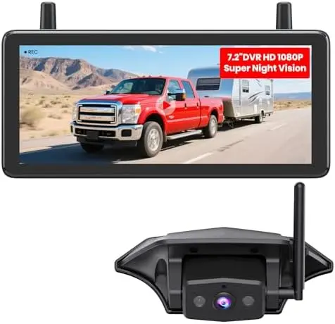 AUTO-VOX RV Backup Camera Wireless – 1080P HD, 7.2” DVR, IR Night Vision, Wide Angle for Trailer & Motorhome
AUTO-VOX RV Backup Camera Wireless – 1080P HD, 7.2” DVR, IR Night Vision, Wide Angle for Trailer & Motorhome