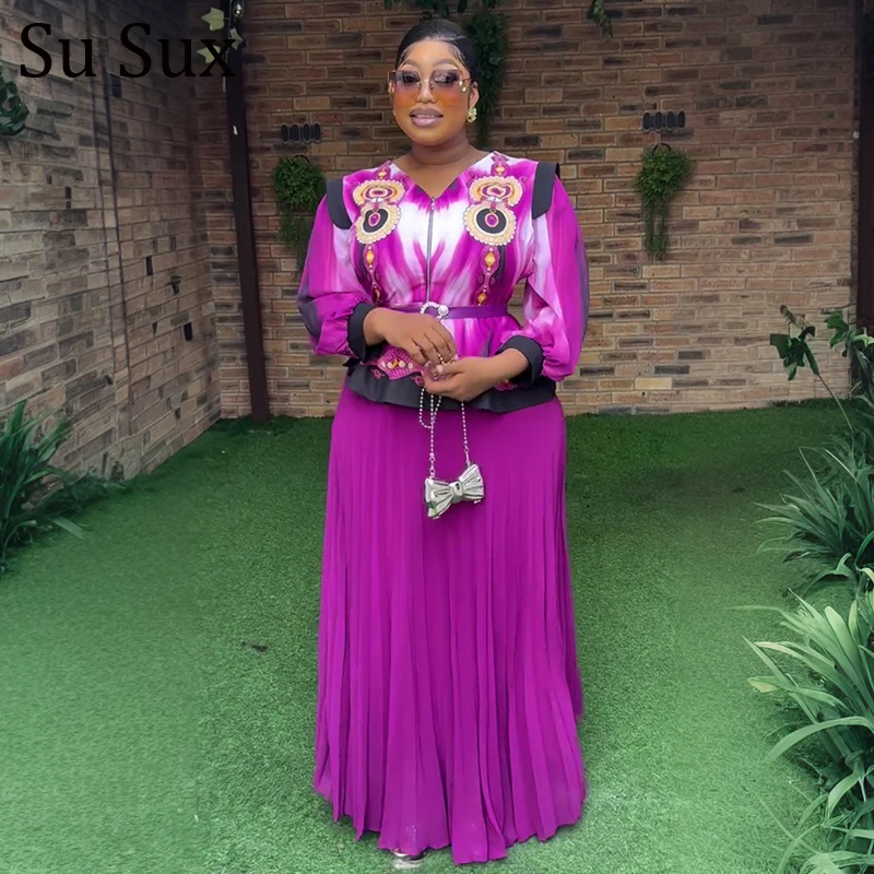 African Dresses For Woman Elegant Chiffon Print 2 Pieces Maxi Dress Africa Clothing Zipper Top and Pleated Long Skirt Vestidos
African Dresses For Woman Elegant Chiffon Print 2 Pieces Maxi Dress Africa Clothing Zipper Top and Pleated Long Skirt Vestidos