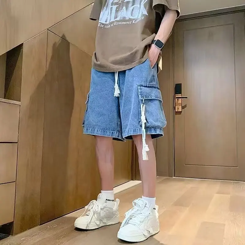 Elastic Waist Drawstring Elastic Waist Cargo Denim Shorts For Men Summer Loose Fit Big Pockets Jeans Short Pants
Elastic Waist Drawstring Elastic Waist Cargo Denim Shorts For Men Summer Loose Fit Big Pockets Jeans Short Pants