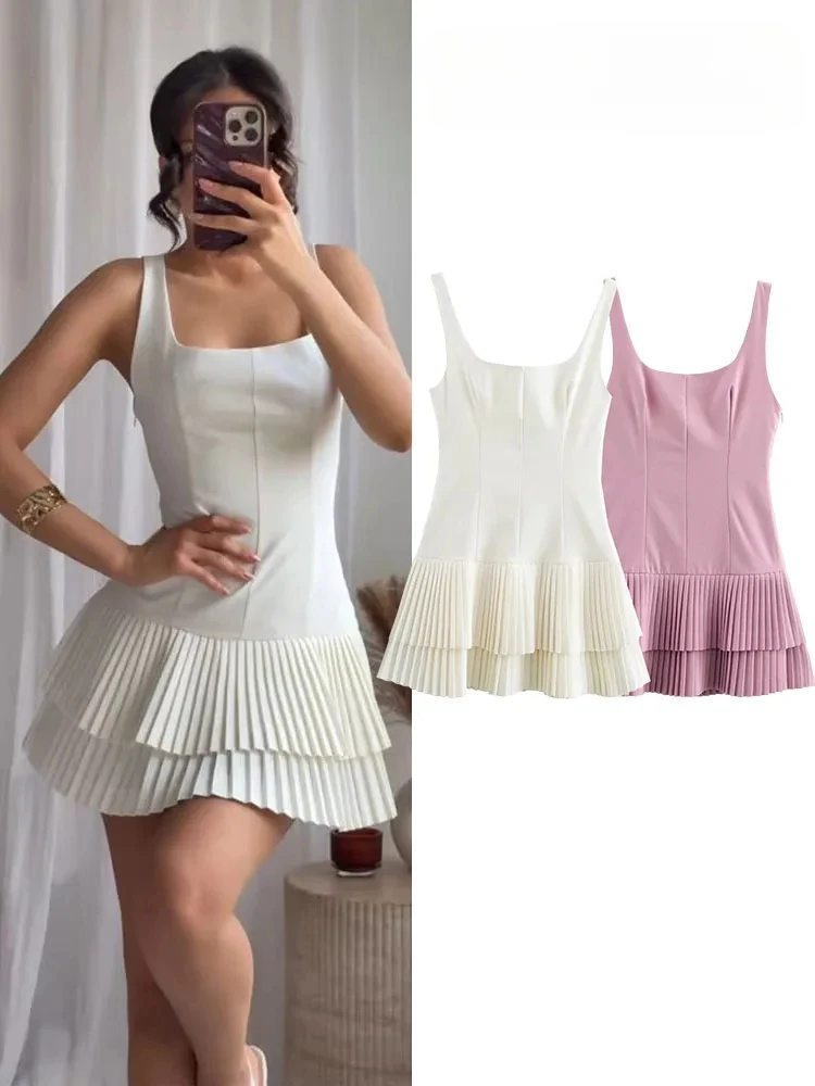 Women Fashion Square Collar Sleeveless Solid Mini Dress Female Summer Pleated Dress Chic High Street Slim Short Dress
Women Fashion Square Collar Sleeveless Solid Mini Dress Female Summer Pleated Dress Chic High Street Slim Short Dress