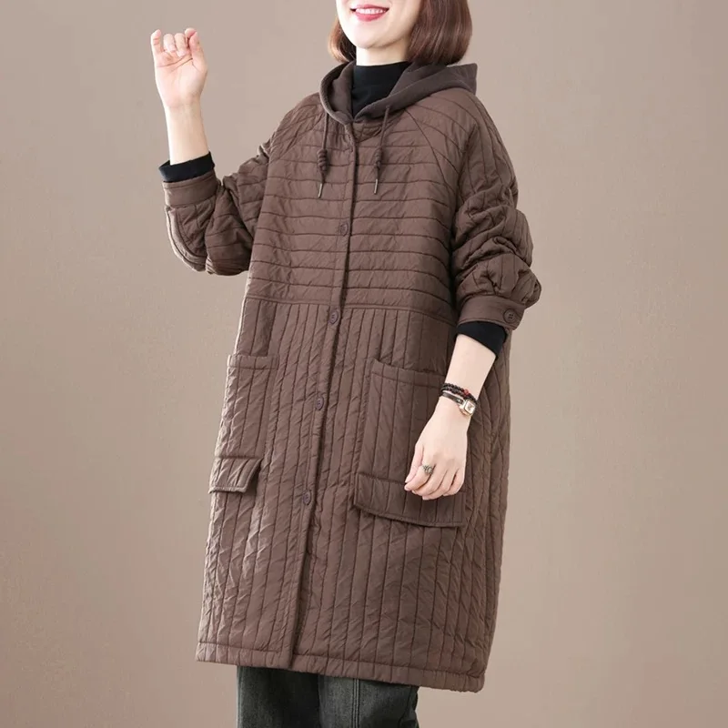 Winter New plus Size Women's Casual Striped Cotton Jaet Cover up Coat Vintage Sle Long Sve Hooded Mid-Length Coat
Winter New plus Size Women's Casual Striped Cotton Jaet Cover up Coat Vintage Sle Long Sve Hooded Mid-Length Coat