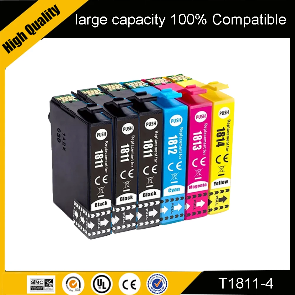 Compatible Ink Cartridges for EPSON 18XL T1811 T1814 XP312 XP205 XP225 XP212 XP215 XP302 XP412 XP402 XP415 Printer
Compatible Ink Cartridges for EPSON 18XL T1811 T1814 XP312 XP205 XP225 XP212 XP215 XP302 XP412 XP402 XP415 Printer