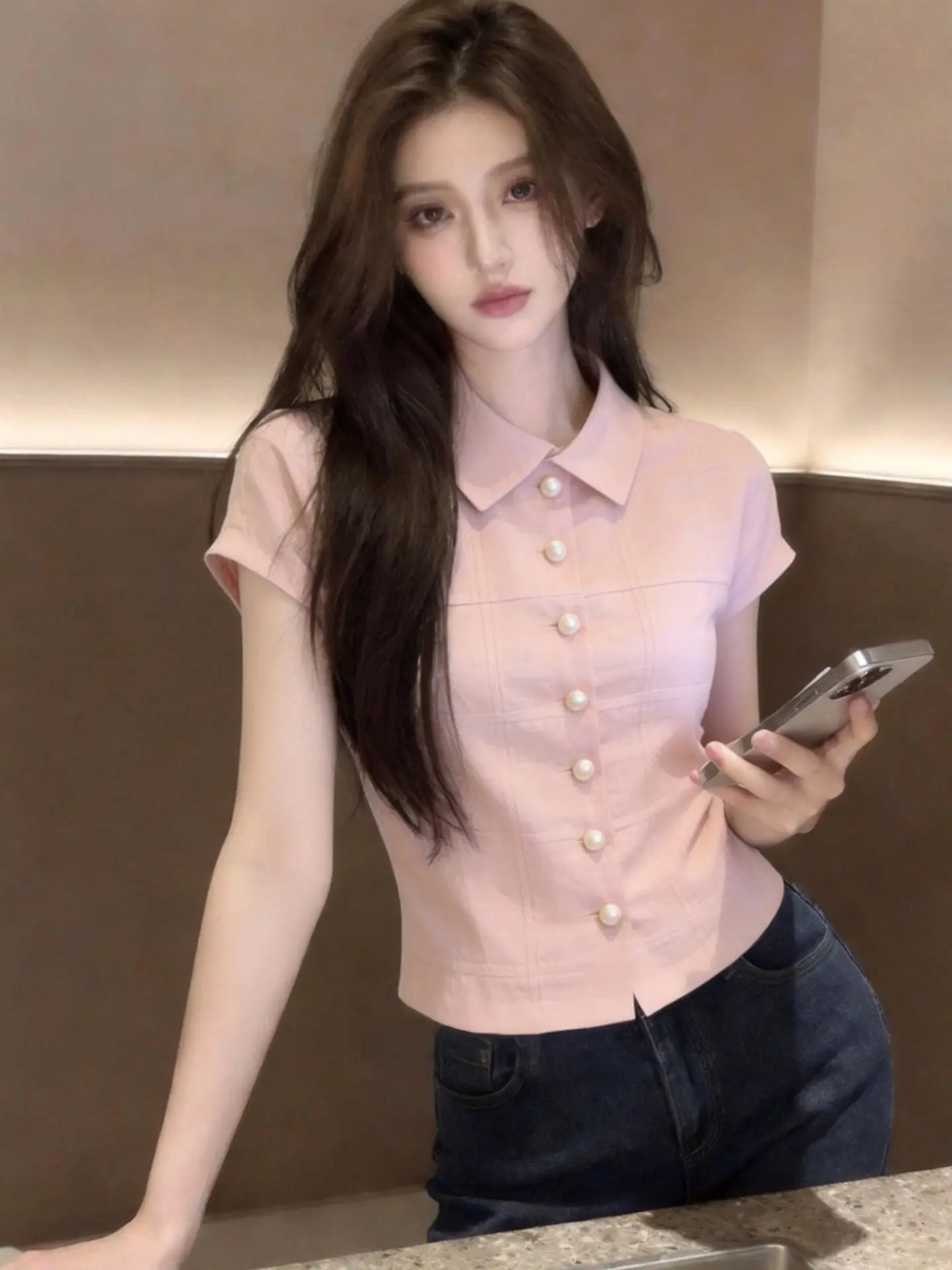 Elegant Pink Short Sleeve Shirt Women's Summer Fashion Lightweight Luxury Feel Shoulder Appropriate Korean Style Top
Elegant Pink Short Sleeve Shirt Women's Summer Fashion Lightweight Luxury Feel Shoulder Appropriate Korean Style Top