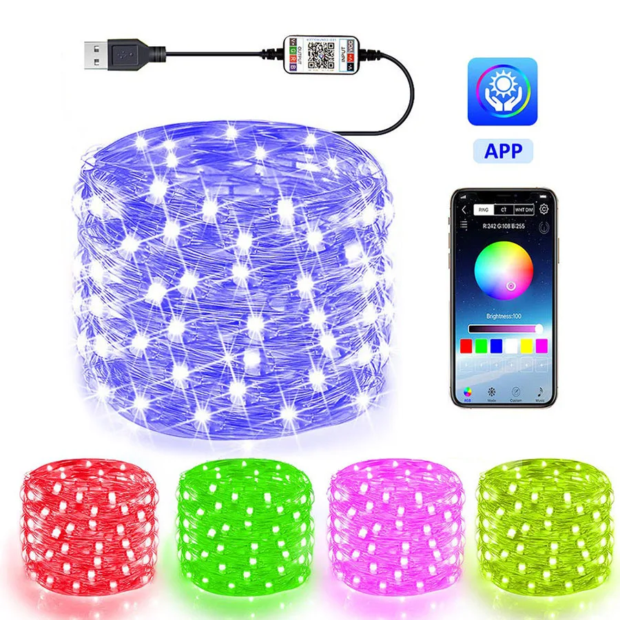 5/10/30M Bluetooth Christmas Tree String Light Smart APP Control USB Copper Wire Fairy Light RGB Wedding Party Garland Light
5/10/30M Bluetooth Christmas Tree String Light Smart APP Control USB Copper Wire Fairy Light RGB Wedding Party Garland Light