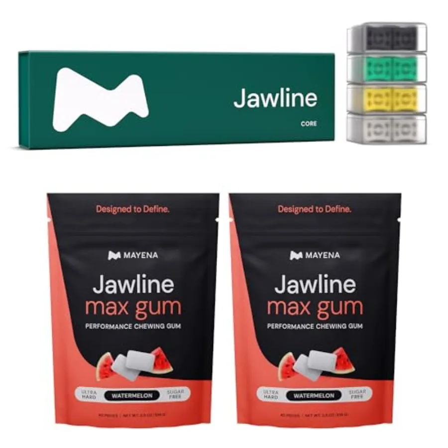 Mayena Complete Bundle Mayena Jaw Exerciser Core Set 4 Resistance Levels and Mayena's Jawline Max Gum (Watermelon/ 40 pcs) Comp
Mayena Complete Bundle Mayena Jaw Exerciser Core Set 4 Resistance Levels and Mayena's Jawline Max Gum (Watermelon/ 40 pcs) Comp
