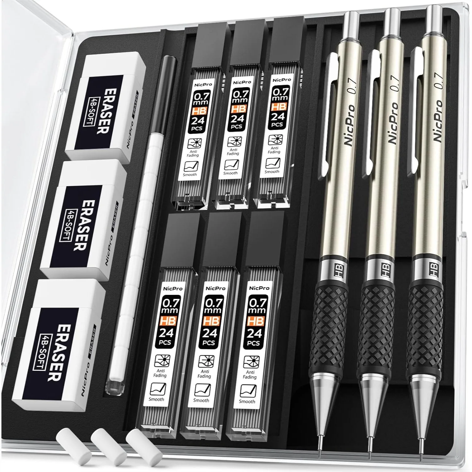 0.7 mm Art Mechanical Pencil Set in Storage Case, 3 PCS Metal Drafting Pencils with Lead Refills, Erasers for Drawing Sketching
0.7 mm Art Mechanical Pencil Set in Storage Case, 3 PCS Metal Drafting Pencils with Lead Refills, Erasers for Drawing Sketching