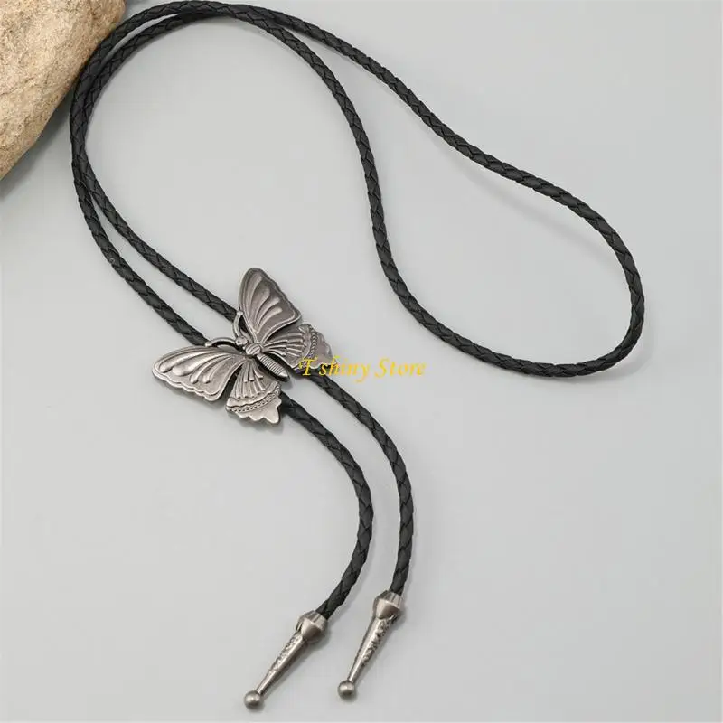 N58F Butterfly Pendant Bolo Tie Vintage Cowboy Necklace Adjustable Leather Necktie
N58F Butterfly Pendant Bolo Tie Vintage Cowboy Necklace Adjustable Leather Necktie