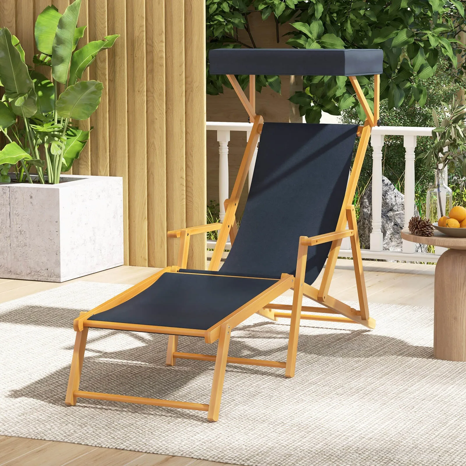 Birch Wood Chaise Lounge Chair w/Adjustable Canopy Reclining Backrest & Footrest
Birch Wood Chaise Lounge Chair w/Adjustable Canopy Reclining Backrest & Footrest
