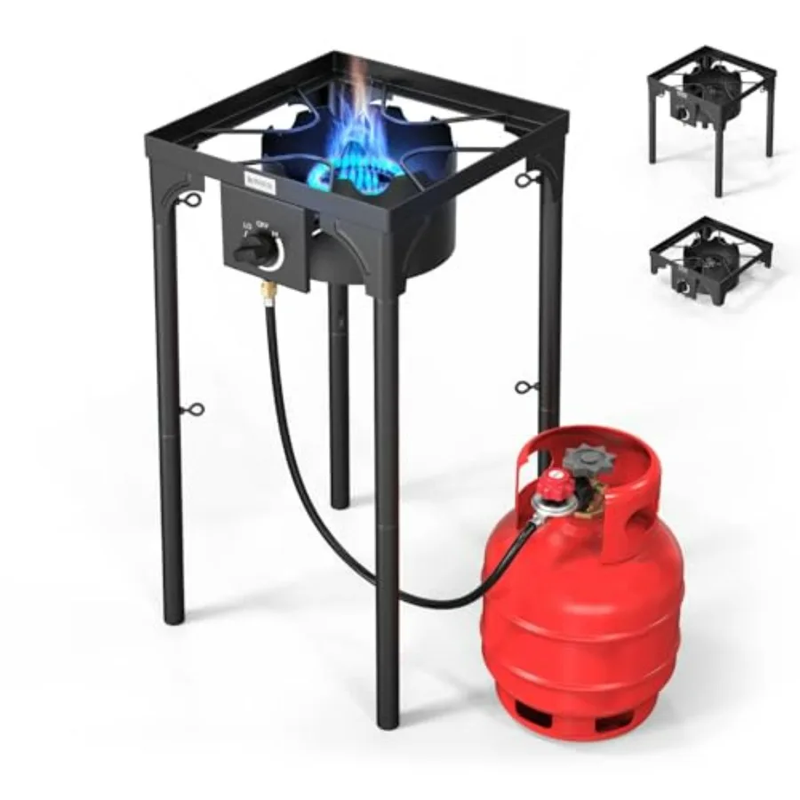 Outdoor propane camping stove, stainless steel, black, 100000 BTU high-pressure portable burner with regulator for camp cooking
Outdoor propane camping stove, stainless steel, black, 100000 BTU high-pressure portable burner with regulator for camp cooking