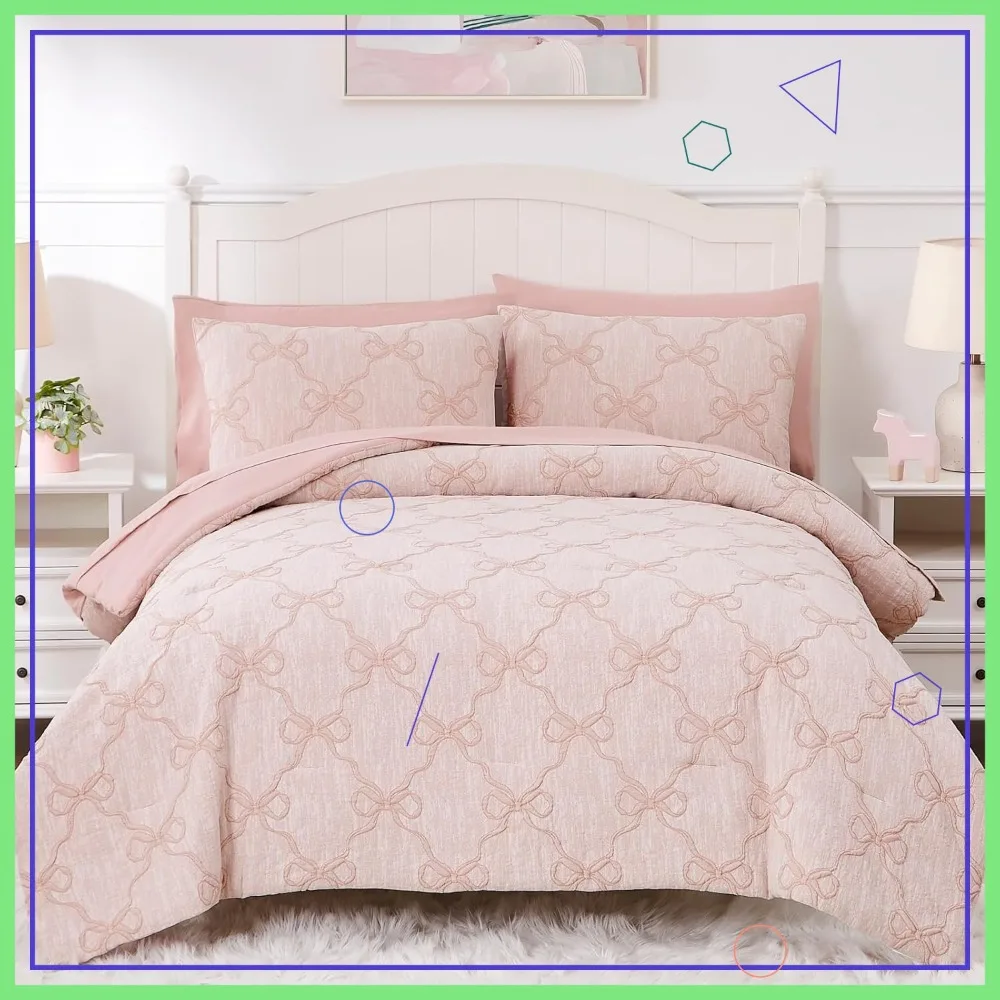 Full Size Bedding Set for Girls - 7 Piece Jacquard Comforter with Sheets, Pink Diamond
Full Size Bedding Set for Girls - 7 Piece Jacquard Comforter with Sheets, Pink Diamond