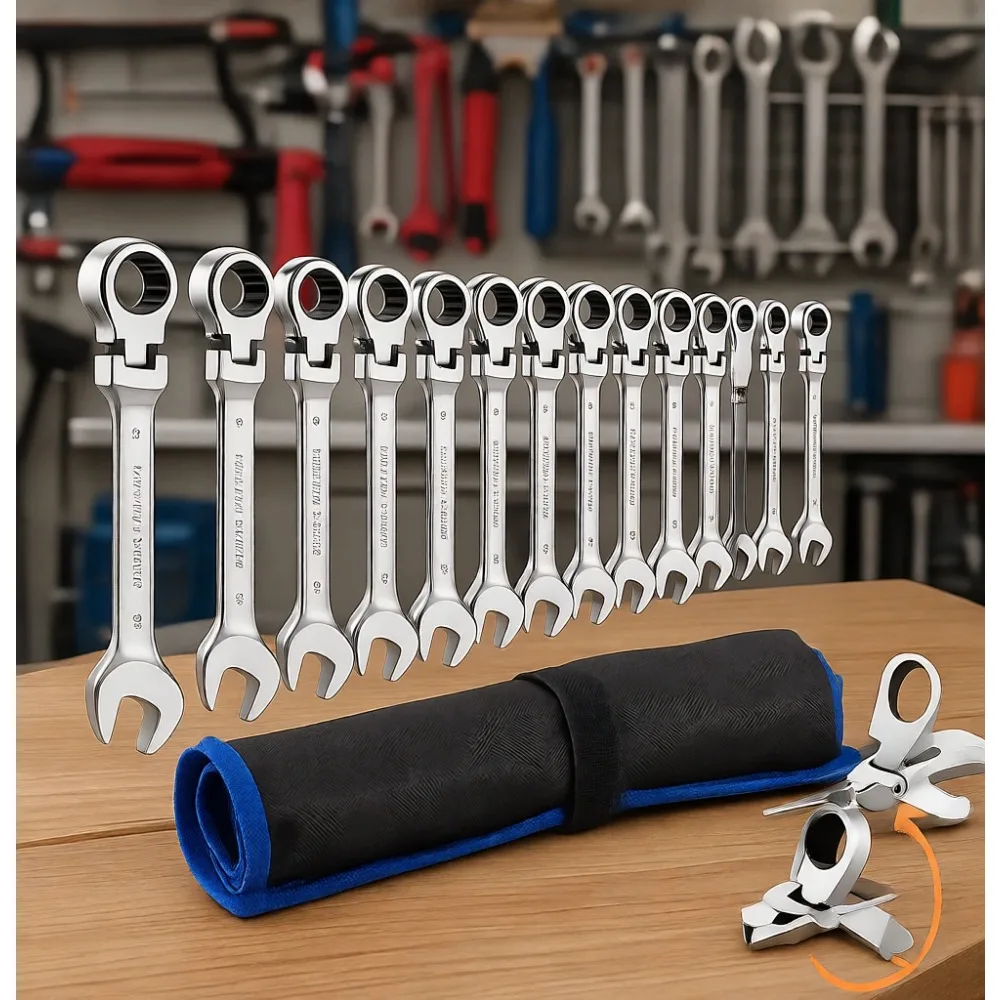 12pc Flex Head Ratcheting Wrench Set Metric 8-19mm Gear Ring Spanner Kit
12pc Flex Head Ratcheting Wrench Set Metric 8-19mm Gear Ring Spanner Kit