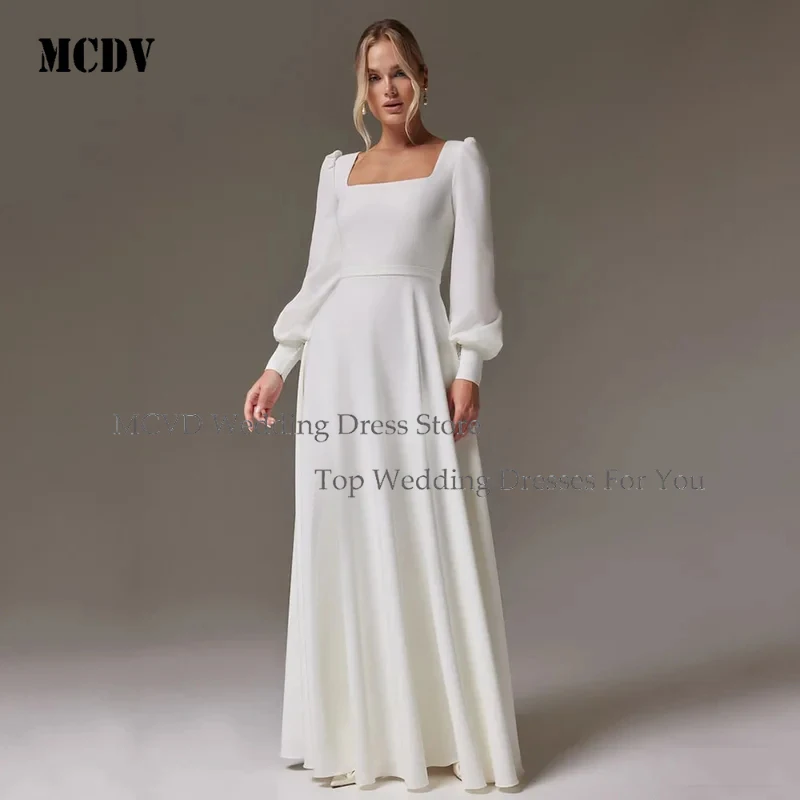 MCDV Simple A Line Wedding Dresses For Bride Customized Puff Sleeves Square Neck Bridal Dresses With Buttons
MCDV Simple A Line Wedding Dresses For Bride Customized Puff Sleeves Square Neck Bridal Dresses With Buttons