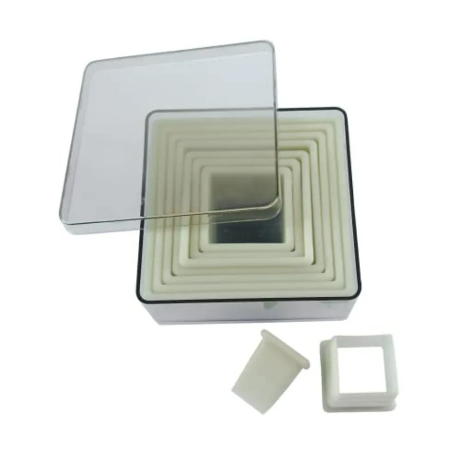 Square Cutters 9-Piece Set for Cutting and Shaping Tarts Pies and Pastries Dishwasher Safe Stainless Steel Silver
Square Cutters 9-Piece Set for Cutting and Shaping Tarts Pies and Pastries Dishwasher Safe Stainless Steel Silver