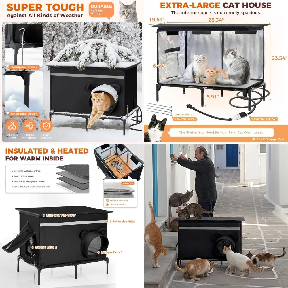 Insulated Outdoor Cat Shelter with Adjustable Temperature, Large Winter House for Cats, Black
Insulated Outdoor Cat Shelter with Adjustable Temperature, Large Winter House for Cats, Black