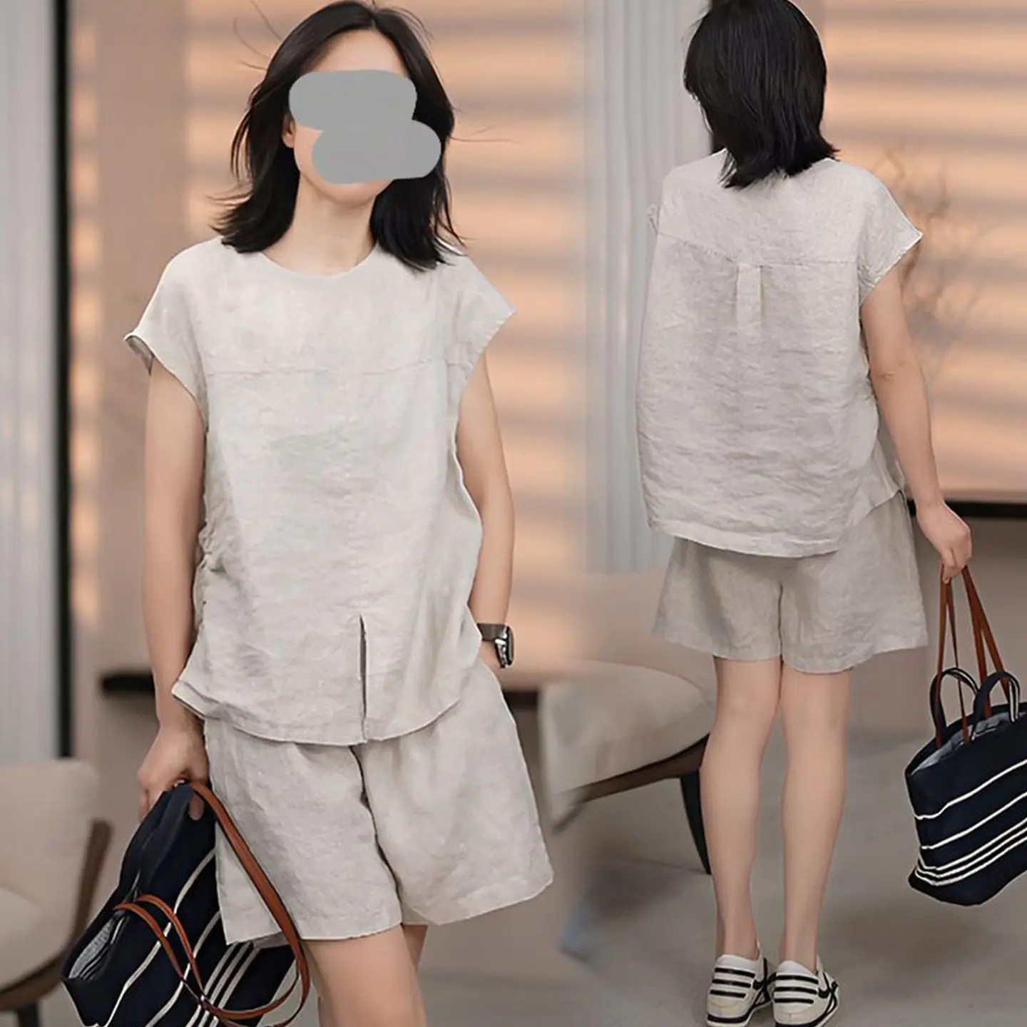 Casual Linen Set Loose Fit Short Sleeve T-Shirt And Shorts Two Piece Suit Fashionable Ageless Side Slit Breathable Summer Outfit
Casual Linen Set Loose Fit Short Sleeve T-Shirt And Shorts Two Piece Suit Fashionable Ageless Side Slit Breathable Summer Outfit
