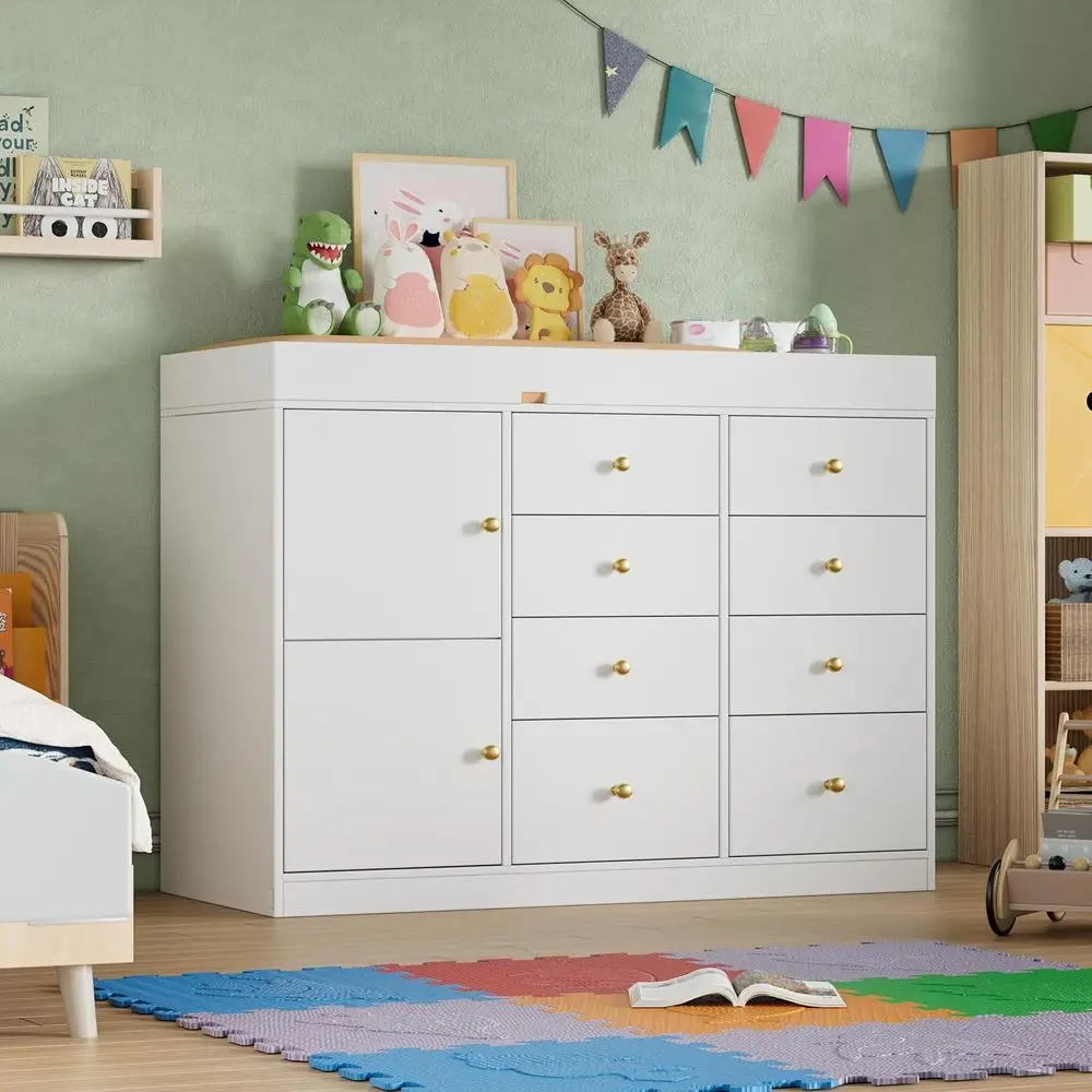 Classic Multi-Functional Nursery Changer with 8 Drawers and 2 Cabinets, Ideal for Diaper Changing and Children's Room Organizati
Classic Multi-Functional Nursery Changer with 8 Drawers and 2 Cabinets, Ideal for Diaper Changing and Children's Room Organizati