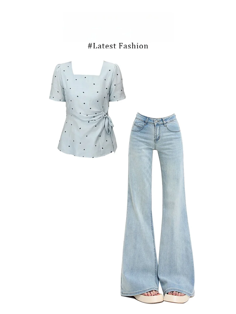 Parkyeon Summer New Women's Gingham Short Sleeve Shirt High Waist Jeans Set Casual Style Square Collar Fashion Ensemble
Parkyeon Summer New Women's Gingham Short Sleeve Shirt High Waist Jeans Set Casual Style Square Collar Fashion Ensemble