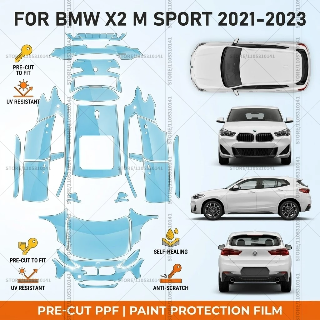 Предварительно нарезанная защитная пленка PPF, прозрачная защита бампера, автомобильная прозрачная пленка для BMW X2 M Sport 2021-2023
Предварительно нарезанная защитная пленка PPF, прозрачная защита бампера, автомобильная прозрачная пленка для BMW X2 M Sport 2021-2023