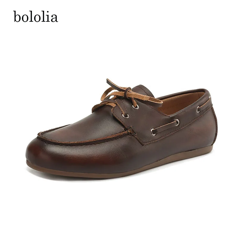 High Quality Women Flat Shoes Genuine Leather Lady Casual Lace Up Boat Shoes Oversizes Size Fashion Women Loafers Flats
High Quality Women Flat Shoes Genuine Leather Lady Casual Lace Up Boat Shoes Oversizes Size Fashion Women Loafers Flats