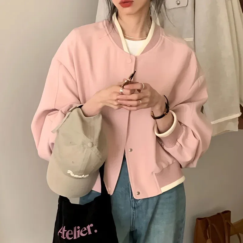 Korean Fashion Pink Baseball Jacket Women Autumn Single Breasted Crop Bomber Jackets Woman Long Sleeve Streetwear Coat
Korean Fashion Pink Baseball Jacket Women Autumn Single Breasted Crop Bomber Jackets Woman Long Sleeve Streetwear Coat