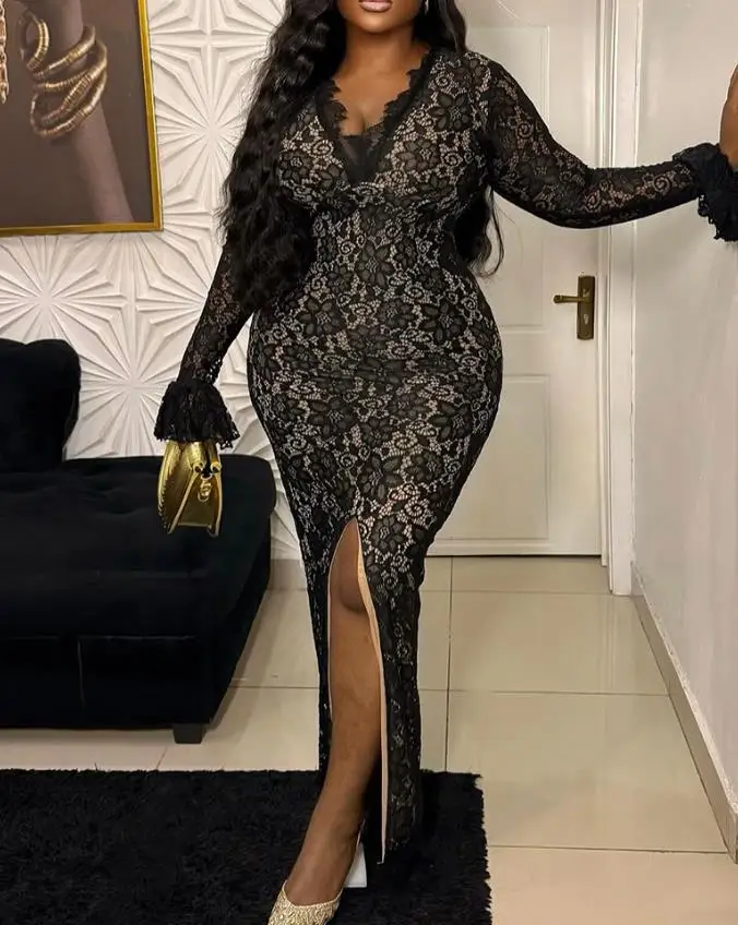 Autumn New Lace Splicing Perspective Long Sleeve Hip Wrapping Dress for Women, Deep V-Neck Waist Bag Hip Wrapping Dress
Autumn New Lace Splicing Perspective Long Sleeve Hip Wrapping Dress for Women, Deep V-Neck Waist Bag Hip Wrapping Dress