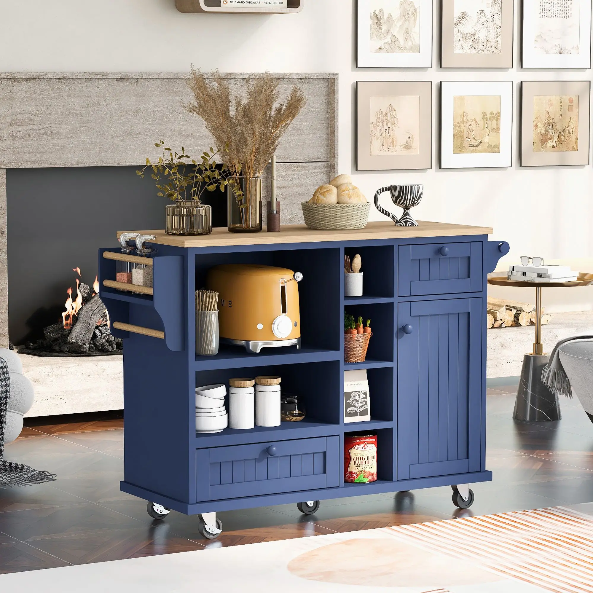 Kitchen Island Cart, with Storage Cabinet and Two Locking Wheels,Solid wood desktop,Microwave cabinet,Rolling Kitchen Cart
Kitchen Island Cart, with Storage Cabinet and Two Locking Wheels,Solid wood desktop,Microwave cabinet,Rolling Kitchen Cart