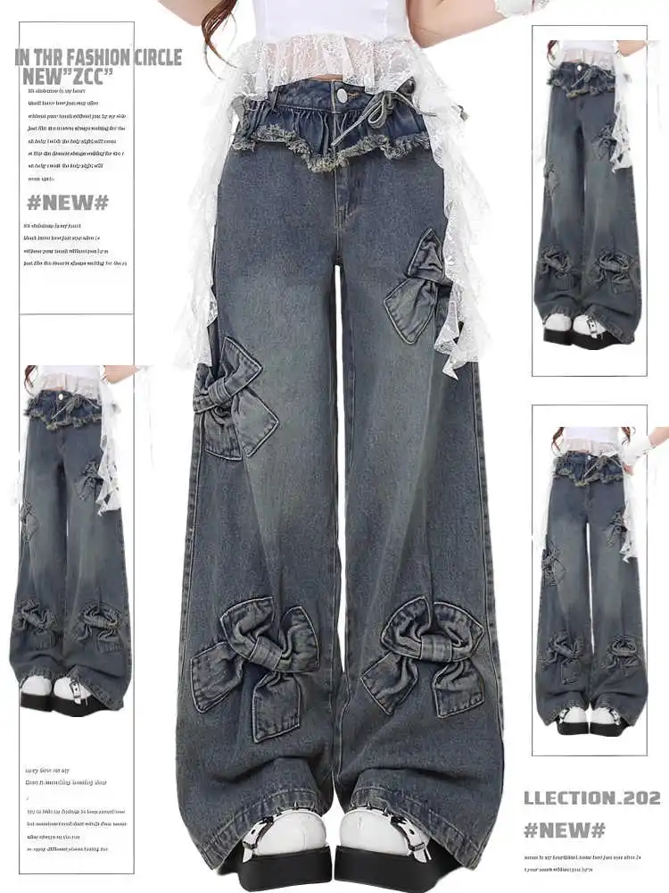Women's Jean Punk Baggy Wide Fit Denim Pants Bow Grunge Abi Y2K American Retro Japanese Harajuku 2000s Designer Kpop High Street
Women's Jean Punk Baggy Wide Fit Denim Pants Bow Grunge Abi Y2K American Retro Japanese Harajuku 2000s Designer Kpop High Street
