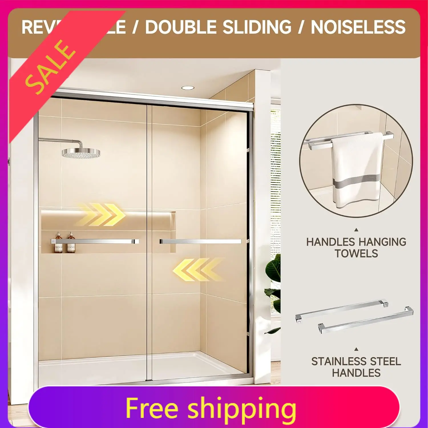 Shower Doors, 50-54 in W x 76 in H, 1/4 in(6mm) Tempered Glass, Chrome Aluminum Frame, Double Sliding Semi-Frameless Shower Door
Shower Doors, 50-54 in W x 76 in H, 1/4 in(6mm) Tempered Glass, Chrome Aluminum Frame, Double Sliding Semi-Frameless Shower Door