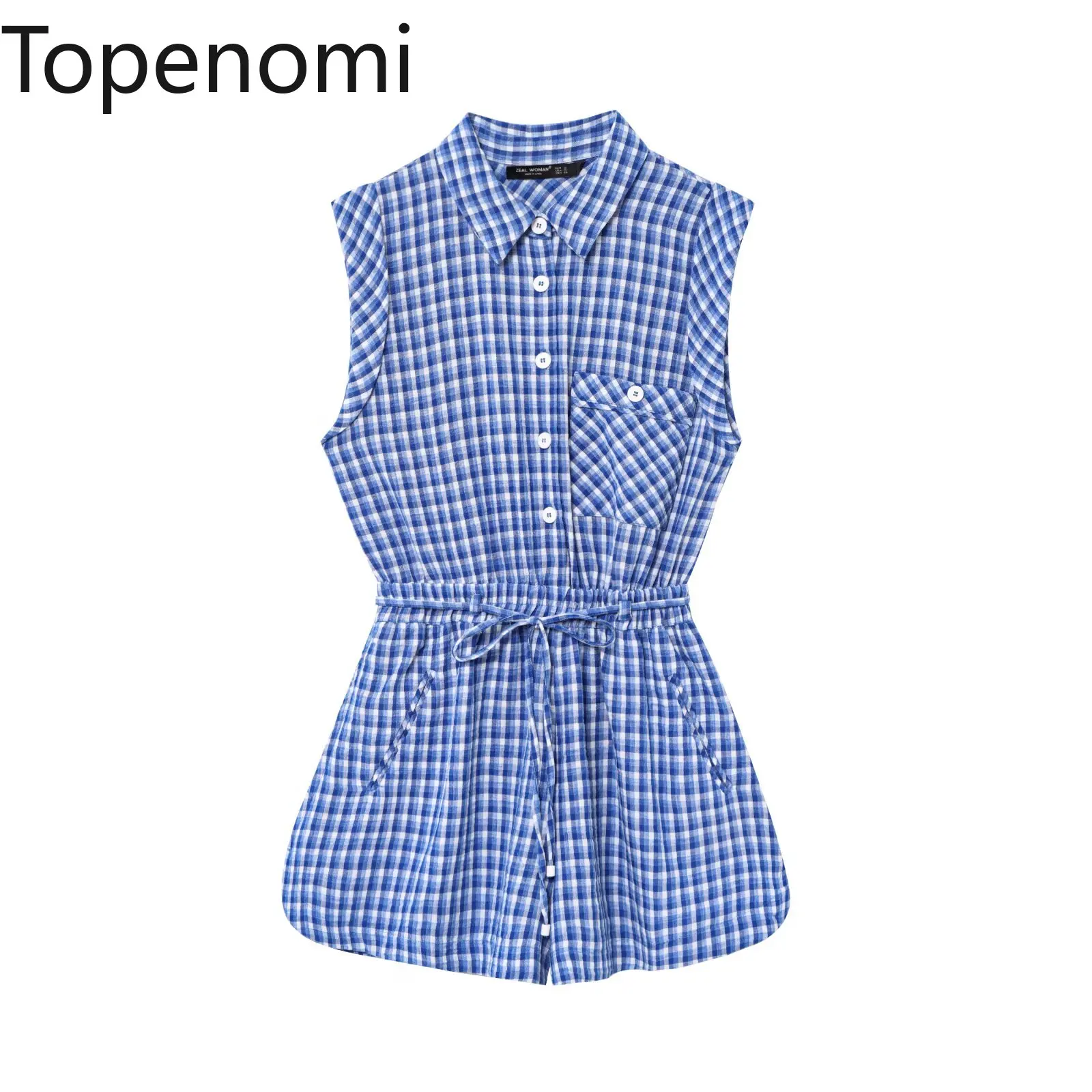Topenomi Blue Plaid Jumpsuit Women Summer Fashion Lace Up Waist Slim Fit Sleeveless Short Pants Vintage Lapel Button Chic Romper
Topenomi Blue Plaid Jumpsuit Women Summer Fashion Lace Up Waist Slim Fit Sleeveless Short Pants Vintage Lapel Button Chic Romper