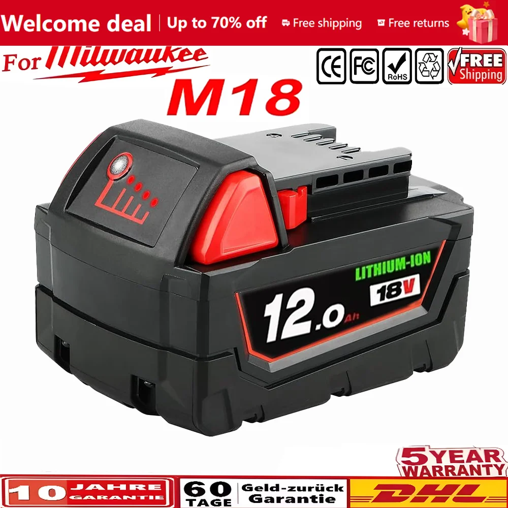 For Milwaukee M18 18V New 12000mAh 18650 Lithium Replacement Battery For Milwaukee 48-11-1860 48-11-1850 48-11-1840 Tool Battery
For Milwaukee M18 18V New 12000mAh 18650 Lithium Replacement Battery For Milwaukee 48-11-1860 48-11-1850 48-11-1840 Tool Battery