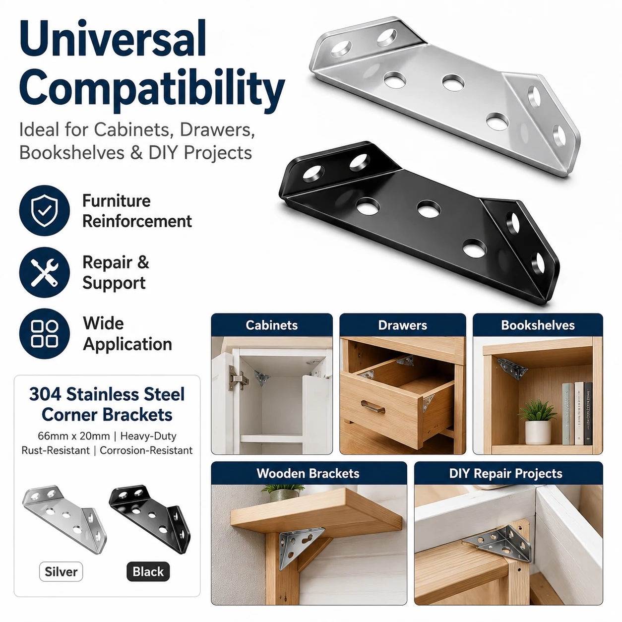 4-12pcs Thickened Stainlesss Steel 90 Degrees Right Angle Bracket, Corner Code Fixed Connector for Furniture Reinforcement
4-12pcs Thickened Stainlesss Steel 90 Degrees Right Angle Bracket, Corner Code Fixed Connector for Furniture Reinforcement