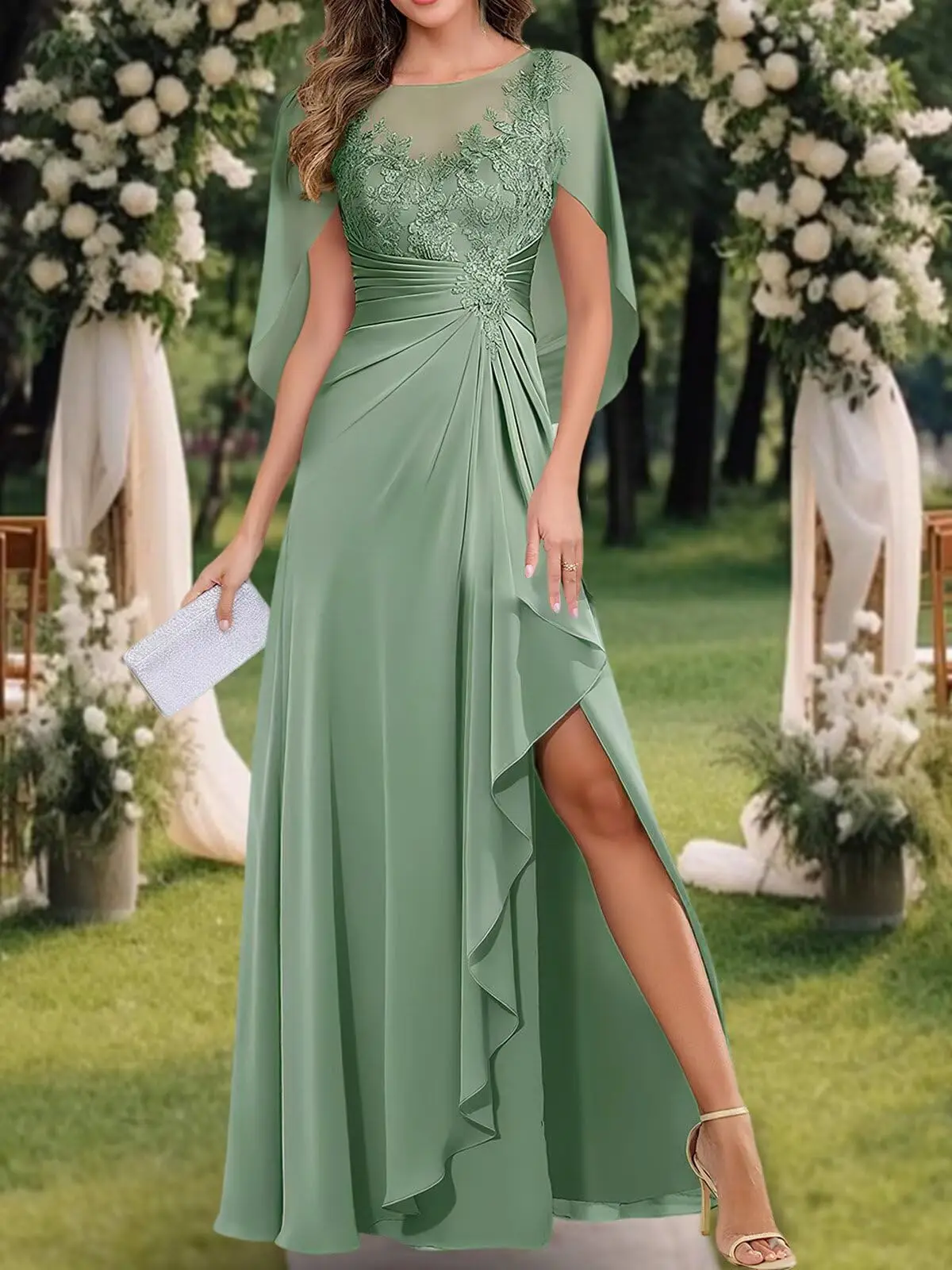 Women's Cape Sleeve Mother of The Bride Dresses for Wedding Lace Appliques Formal Dress Wedding Party Gown
Women's Cape Sleeve Mother of The Bride Dresses for Wedding Lace Appliques Formal Dress Wedding Party Gown