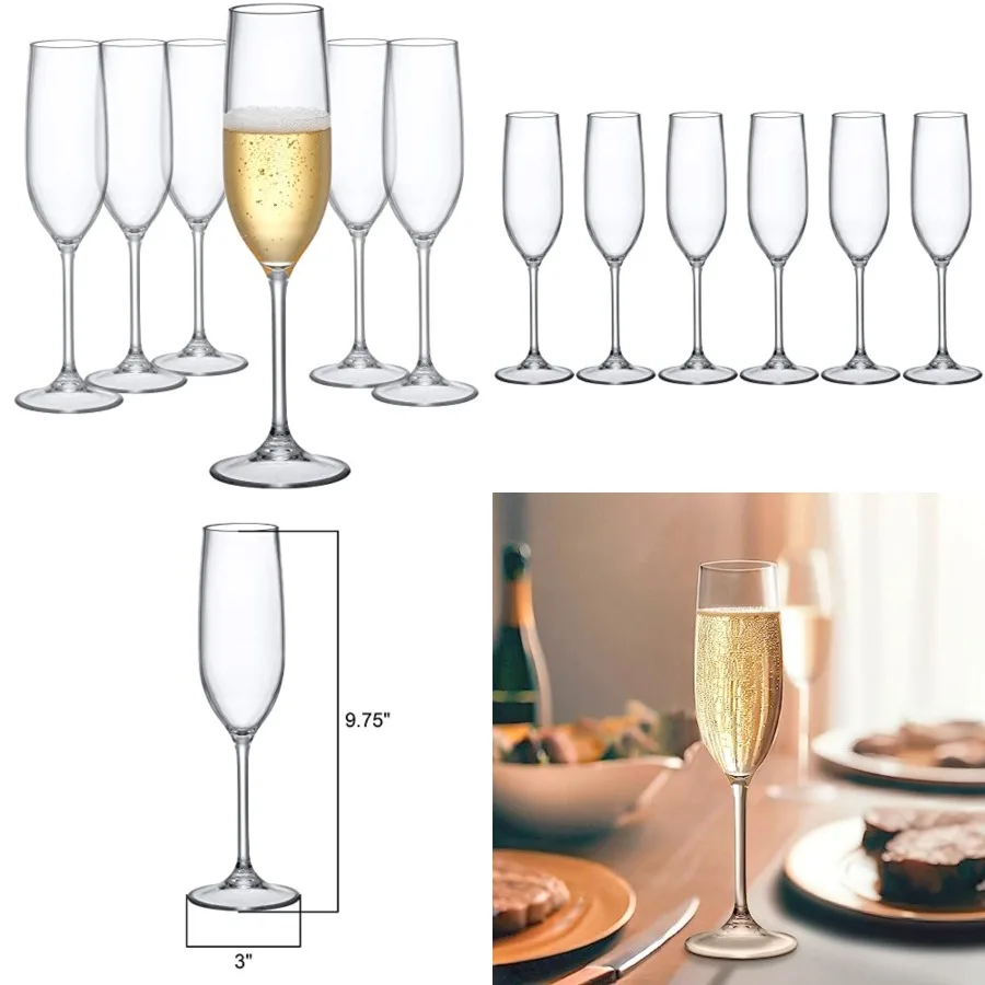 Crystal - 8-Ounce Unbreakable Tritan Champagne Flutes Set of 6,Plastic Wine Glasses, Reusable, BPA-Free, Dishwasher-Safe, Perfe
Crystal - 8-Ounce Unbreakable Tritan Champagne Flutes Set of 6,Plastic Wine Glasses, Reusable, BPA-Free, Dishwasher-Safe, Perfe