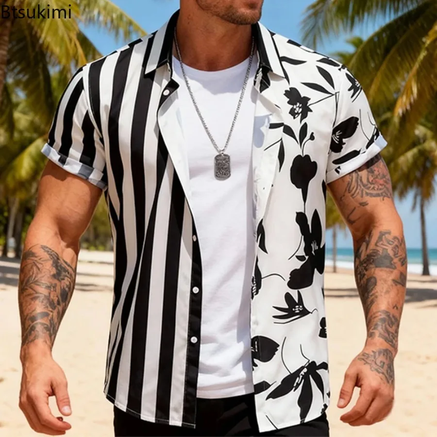 New Men's Hawaiian Printed Shirts Summer Retro Floral Striped Patchwork Short Sleeve Cardigan Tops Light Luxury Fashion Blouse
New Men's Hawaiian Printed Shirts Summer Retro Floral Striped Patchwork Short Sleeve Cardigan Tops Light Luxury Fashion Blouse
